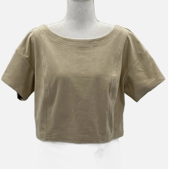 Pilcro Faux Suede Short Sleeve Cropped Tee in Pearl - Size S/M - Picture 3 of 8